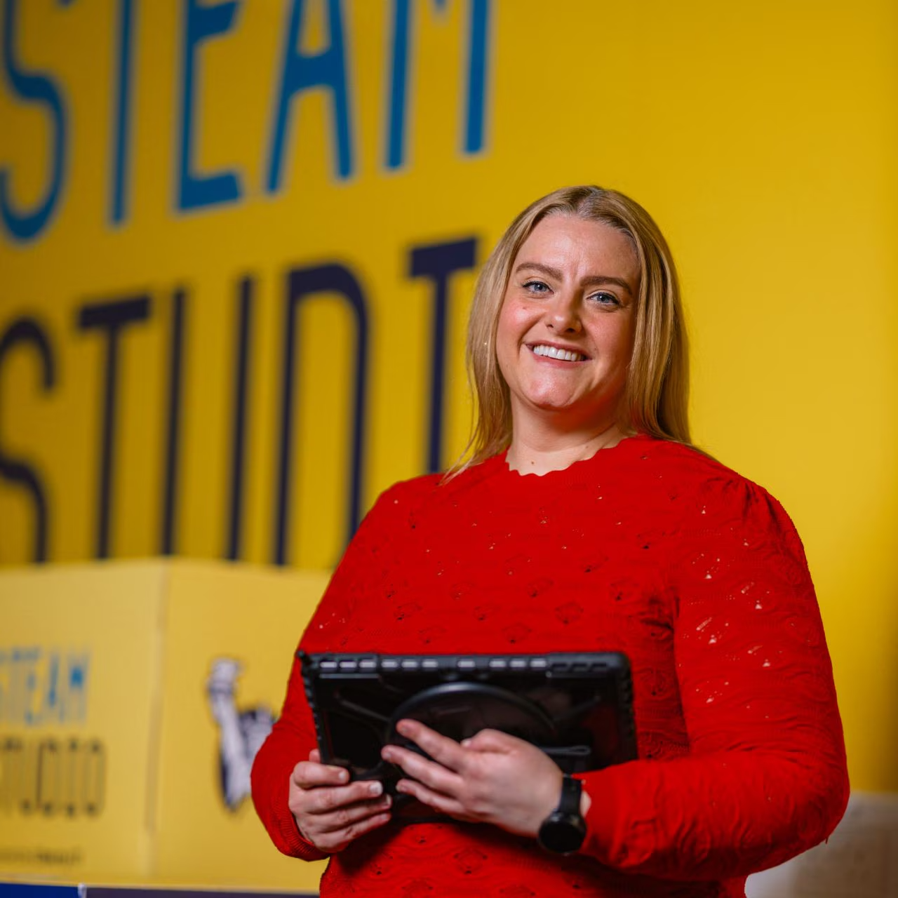 Laura Mackin smiling at STEAM Studio session